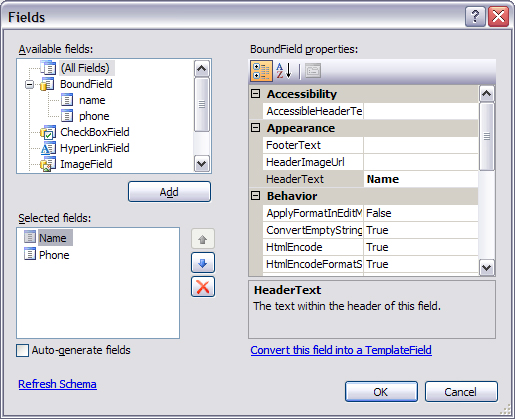 Moreover you can select a GridView theme (click on “AutoFormat”) to get a 